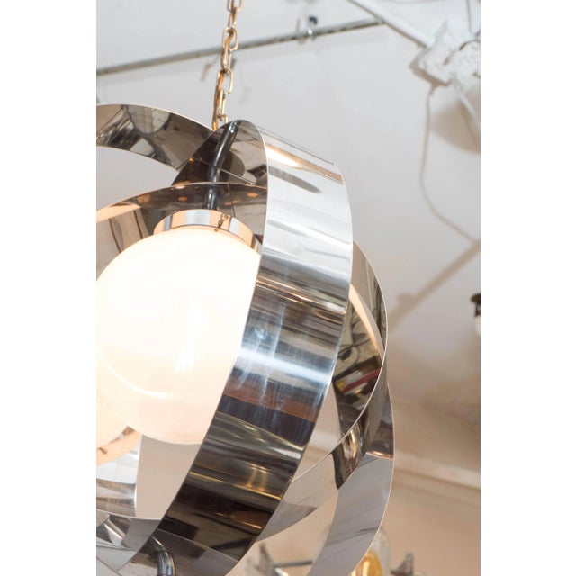 Chrome 1970s Italian Armillary Style Chrome Pendant Lamp For Sale - Image 8 of 10