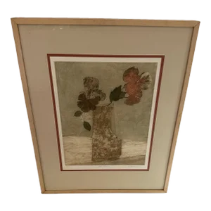 Limited Edition Contemporary Floral Etching Red Flower