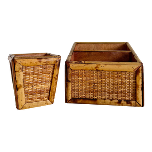 Rattan Bamboo Desk Accessory Set Pen Holder Letter File