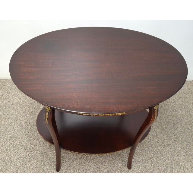 Early 20th C. Refinished French Regency Mahogany Tiered Tea Side Table With Brass Accents For Sale - Image 12 of 13