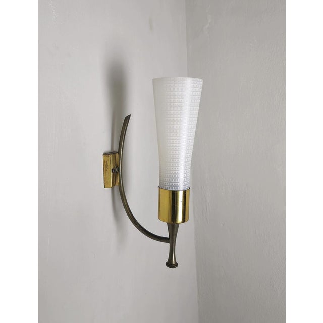 Wall Lamps in Brass and Glass, 1950s, Set of 3 For Sale - Image 14 of 14