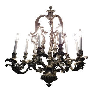 Ten Light Baroque Chandelier Vintaged Silver-Metal Foliate Design For Sale