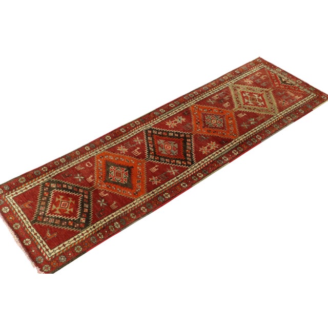 Tribal 1950s Vintage Tribal Runner in Red, Orange Geometric Patterns & Motifs For Sale - Image 3 of 7