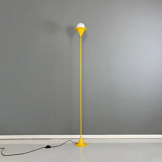 Italian Modern Yellow Metal Thin Floor Lamp, 1980s For Sale - Image 3 of 13