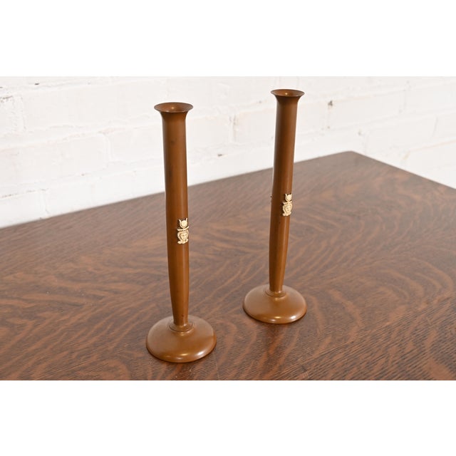 Roycroft Benedict Studios Arts & Crafts Bronze Bud Vases, Pair For Sale - Image 4 of 12