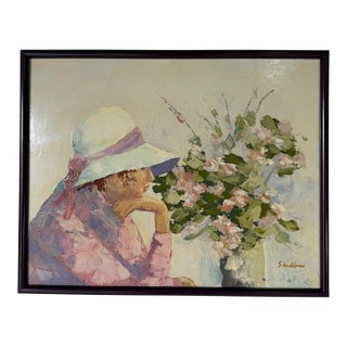 1970s Vintage Daydream- Still Life Portrait Oil on Board Painting, Signed Shallow – Framed For Sale