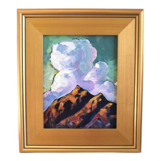 William Hawkins Listed Artist Puffy Clouds & Landscape Painting Including the Antiqued Gold Wood Frame For Sale