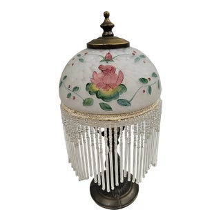 Beaded and Frosted Glass Victorian Style Boudoir Lamp For Sale