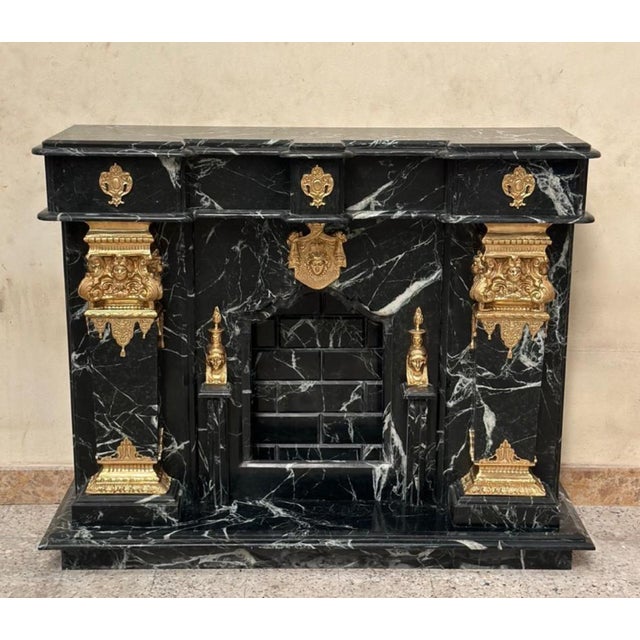 Neoclassical Black Marble Fireplace Mantel Gold Corinthian Columns, Neoclassical Surround For Sale - Image 3 of 6