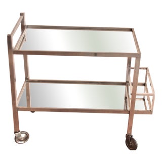 Vintage French Art Deco Chromed Bar Trolley by Jacques Adnet, 1930s For Sale