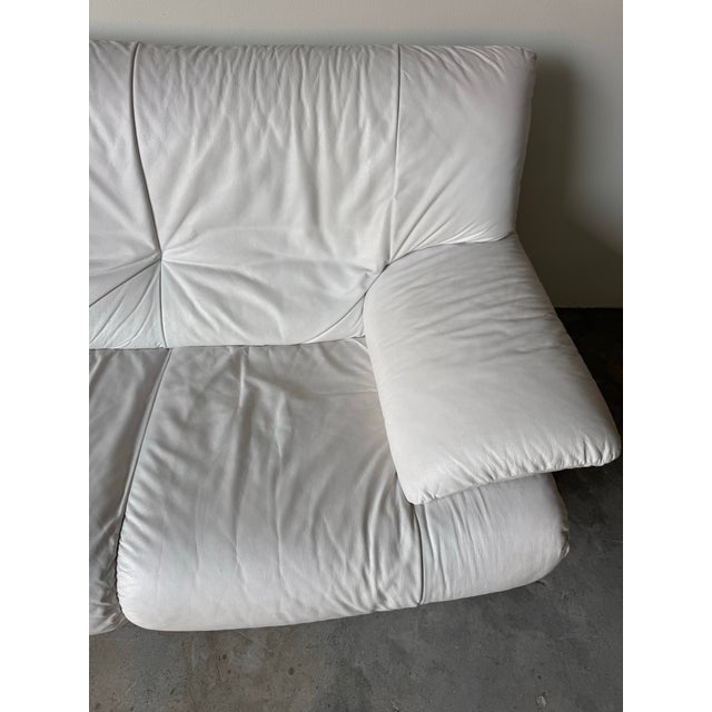Wood Natuzzi Italian Postmodern White Leather Sofa For Sale - Image 7 of 12
