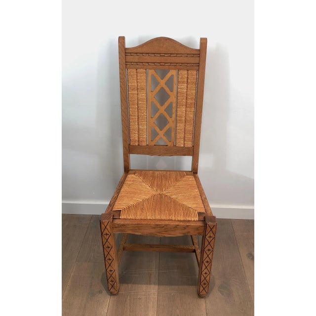 Brutalist Chairs Made of Ash and Straw, French Work, Circa 1950 - Set of 6 For Sale - Image 9 of 13