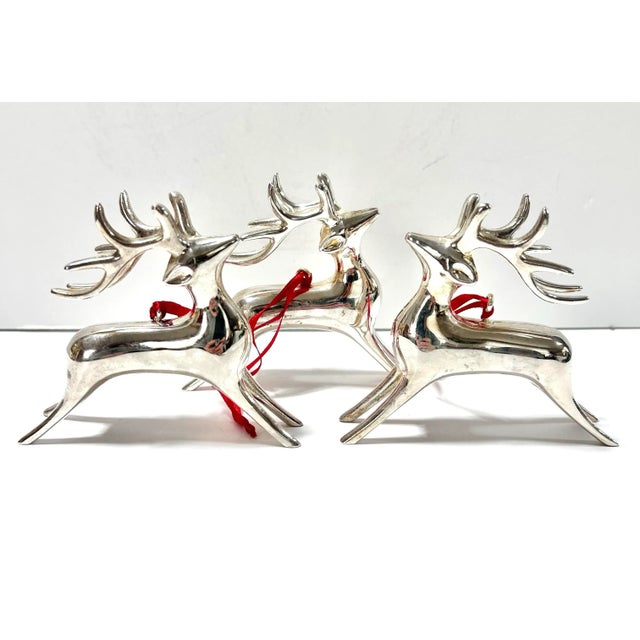 Vintage Silver-Plated Reindeer Christmas Ornaments, Set of 3 For Sale - Image 9 of 9