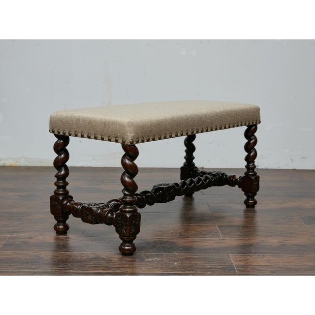 English Barley Twist Bench With Upholstered Seat, Circa 1900 For Sale In Atlanta - Image 6 of 18