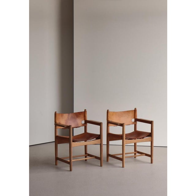 Model BM3238 Spanish Armchairs in Oak and Leather by Børge Mogensen for Fredericia, 1970s, Set of 2 For Sale - Image 3 of 18