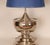 Mid-Century Modern Vintage Chrome Table Lamps Tall Silver and Royal Blue Modern Vase Lamps Set of 2 For Sale - Image 3 of 11