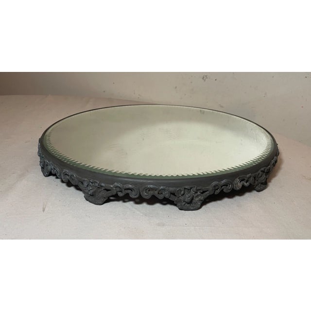 Antique Round Silverplate Plateau Beveled Vanity Jewelry Table Top Mirror Tray For Sale In New York - Image 6 of 9