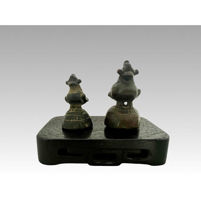 Late 19th Century Antique South East Asian Bird Style Opium Weights, a Pair With Carved Wood Stand For Sale - Image 5 of 8