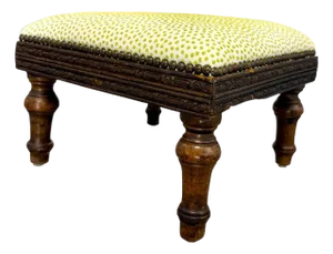 Antique Carved Footstool With Nailheads