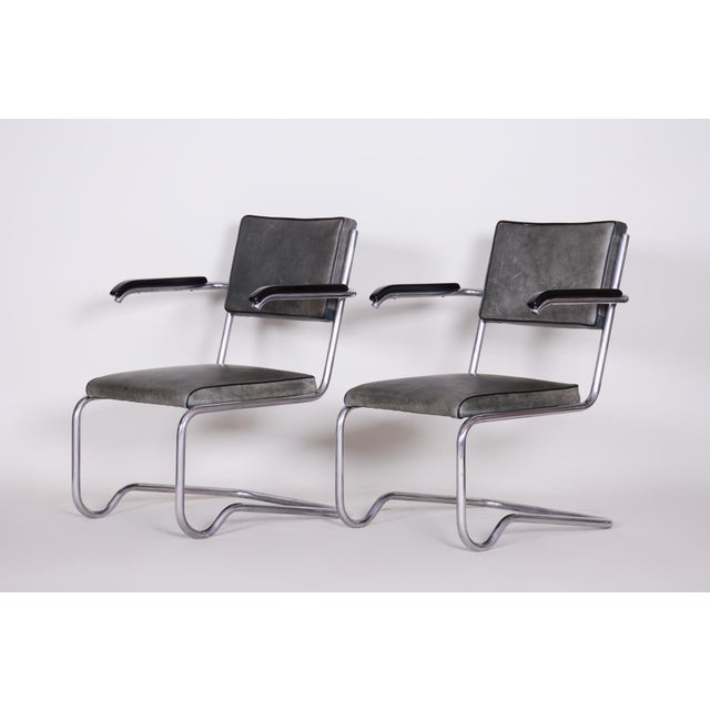 Vintage Tubular and Leather Armchairs by Ladislav Žák for Hynek Gottwald, 1930s, Set of 2 For Sale - Image 17 of 18