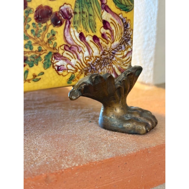 Vintage Set of 2 Large Yellow Gold Paw Footed Garden Urn Jars Brass Caps For Sale In Seattle - Image 6 of 18