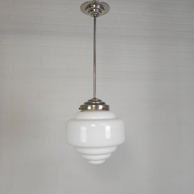 Art Deco Pendant Lamp with Stepped Opaline Shade, 1930s For Sale - Image 11 of 11