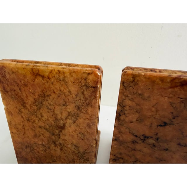 Vintage Italian Alabaster Bookends – Art Deco Style Brown Veined Stone Pair For Sale In Orlando - Image 6 of 14
