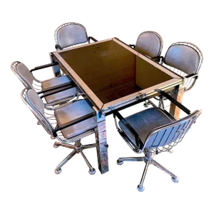Chrome Dining Set, La Metal Arredo and Moltoni&Co, Chrome Chairs & Table, Italy 1970s, Set of 7
