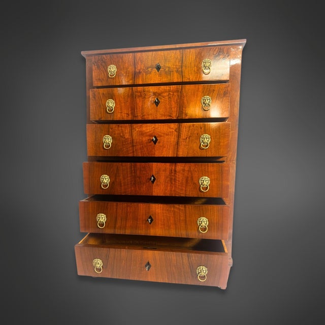Biedermeier Chest of Drawers in Walnut, 1830 For Sale - Image 3 of 11
