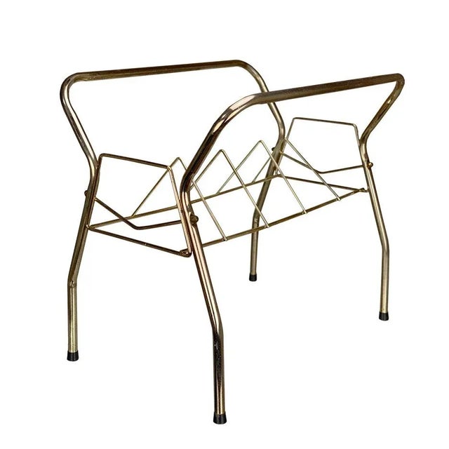 Gold Mid-Century Atomic Gold Aluminum Vinyl Record Holder Stand Caddy For Sale - Image 8 of 8