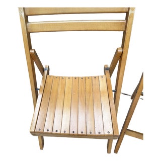 Mid-Century Modern Nevco Wood Slat Folding Chairs — Set of 4 For Sale