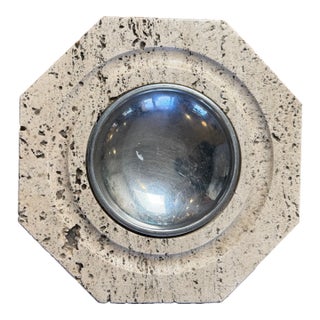 1970s Large Catch-All or Ashtray Fratelli Mannelli for Raymor Italy Travertine Brass For Sale