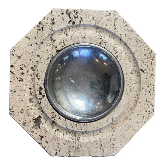 1970s Large Catch-All or Ashtray Fratelli Mannelli for Raymor Italy Travertine Brass For Sale