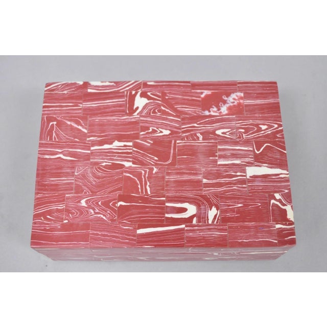 Modern Lava Marble Inlay Pink Coral Covered Jewelry Trinket Box by Current Home For Sale - Image 4 of 15