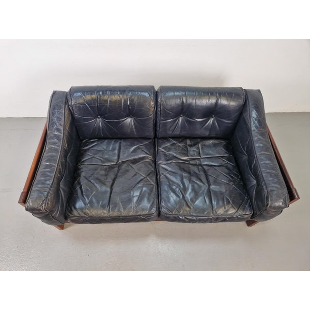Mid-Century Modern Scandinavian Monte Carlo Sofa in Black Leather and Wood by Ingvar Stockum, 1965 For Sale - Image 15 of 18