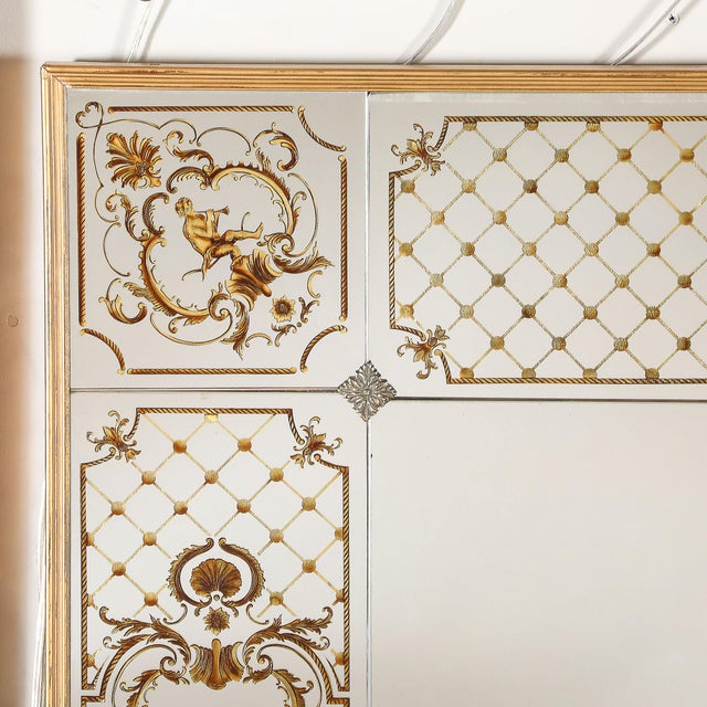 Art Deco Giltwood Wall Mirror With Ornate Eglomise Border & Mythological Motifs For Sale - Image 12 of 12