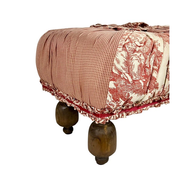 1980s Vintage French Provincial Style Red Toile Foot Stool in the Style of Mackenzie Childs For Sale - Image 5 of 13