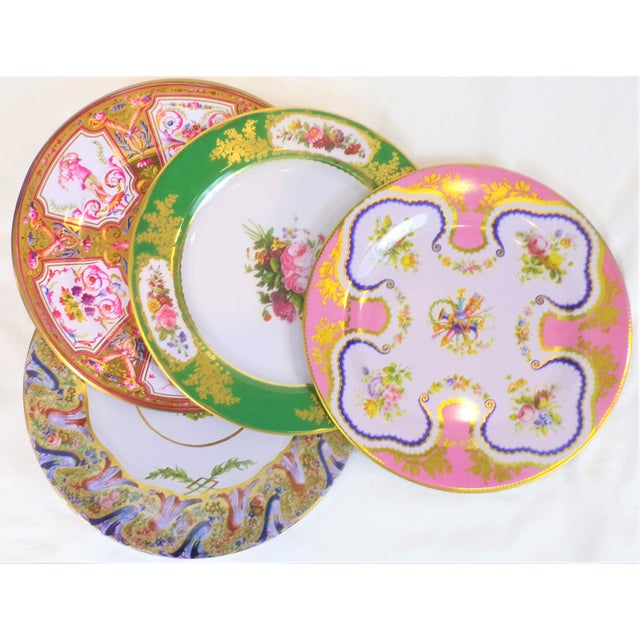 Enameled Pink and Green Tin English Plates - Set of 4 For Sale - Image 4 of 8