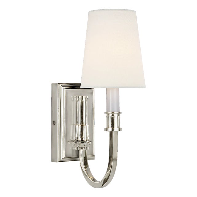 Modern Library Sconce in Polished Nickel with Linen Shade Designer: Thomas O'Brien Finish: Polished Nickel Height: 14.25"...