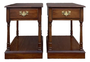 Vintage Pennsylvania House Traditional Solid Cherry Tiered Single Drawer Side Tables - A Pair