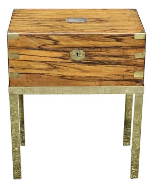 Victorian Silver & Brass Mounted Circassian Walnut Lap Desk on Gilt Metal Stand