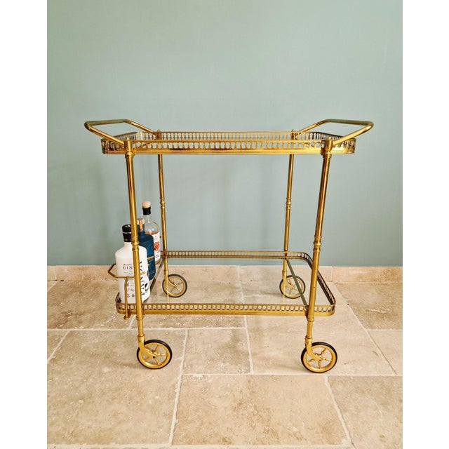 Mid-Century Rolling Serving Cart in Openwork Brass and Glass, 1960s For Sale - Image 9 of 9