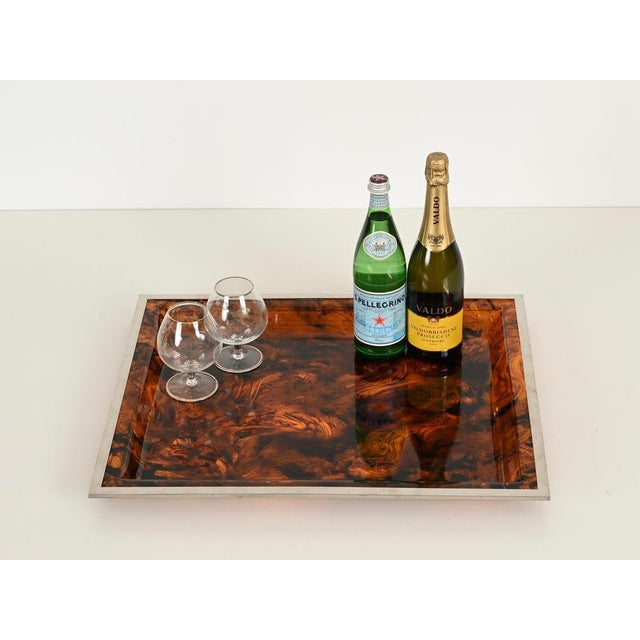 Rectangular Tortoiseshell Effect Acrylic Glass Serving Tray from Dior, Italy, 1970s For Sale - Image 9 of 15