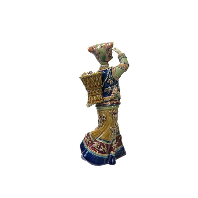 Chinese Chinese Porcelain Qing Style Dressing Tribal Basket Lady Figure For Sale - Image 3 of 5
