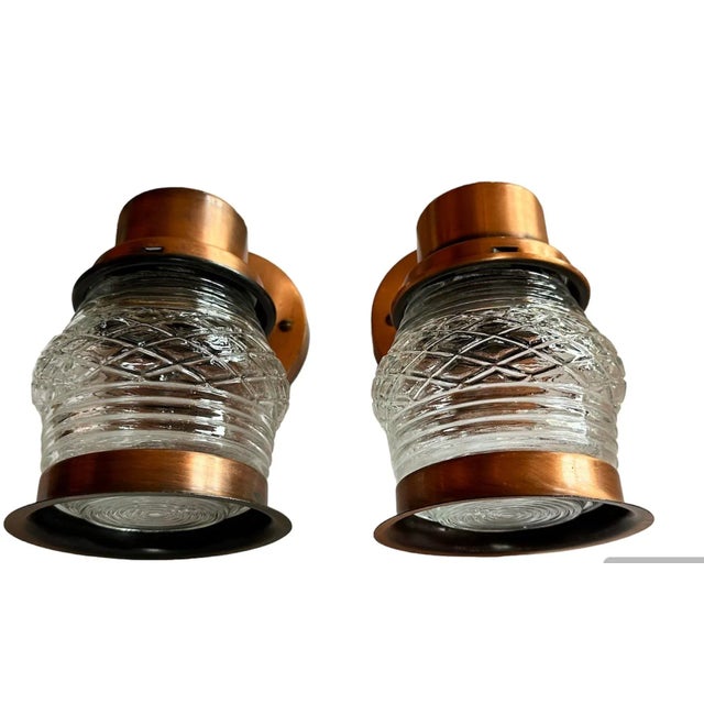 Pair of Copper Glass Jar Wall Sconces, Circa 1940 For Sale - Image 4 of 7