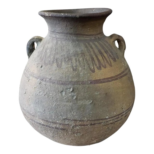 Circa 5th-7th Century Eastern Mediterranean Levatine Terracotta Slip Decorated Storage Jar With Loop Handles For Sale