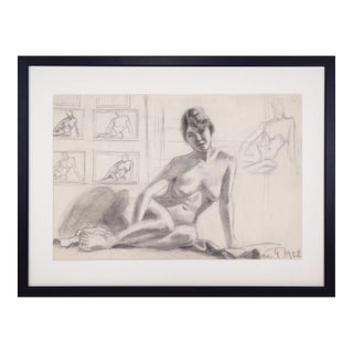 Graphite Female Nude Figure Study Drawing by Anne Neumark 1928 For Sale