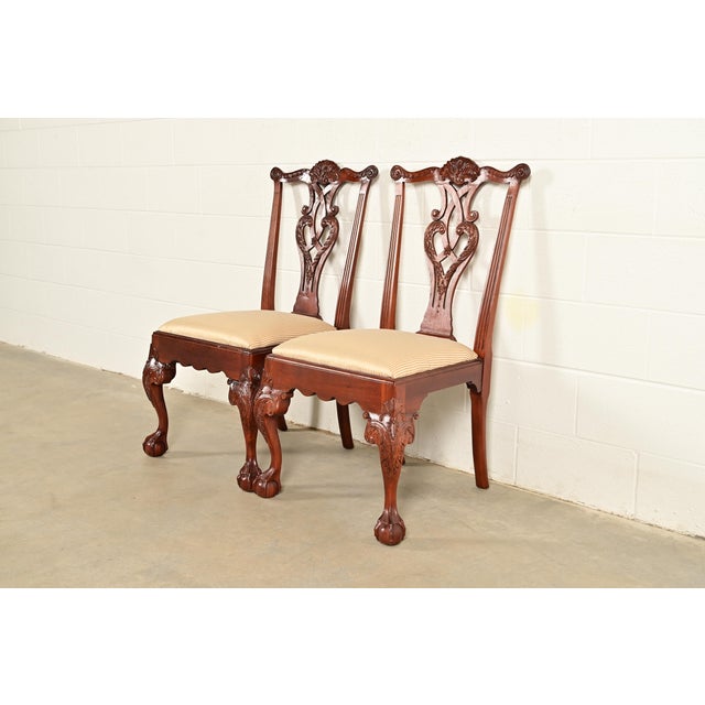 Baker Furniture Company Baker Furniture Chippendale Carved Mahogany Side Chairs or Dining Chairs, Pair For Sale - Image 4 of 14
