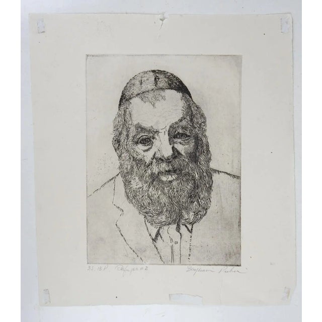 Mid-Century Modern Vintage Mid 20th Century Benjamin Rubin Portrait Etching of Man For Sale - Image 3 of 3