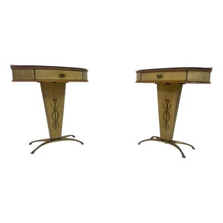 Italian Parchment Bedside Tables or Nightstands, 1950s, Set of 2 For Sale